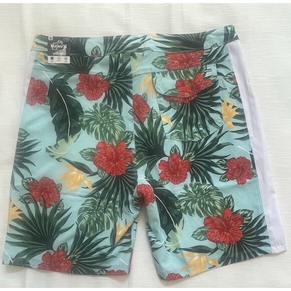 Hurley Men’s Turquoise Hibiscus Boardshort Sz 36 New - Picture 6 of 10